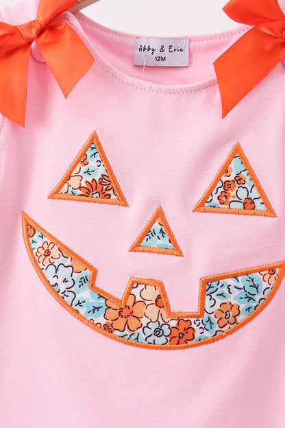 Pink Jack-O-Lantern Applique Bloomer Set