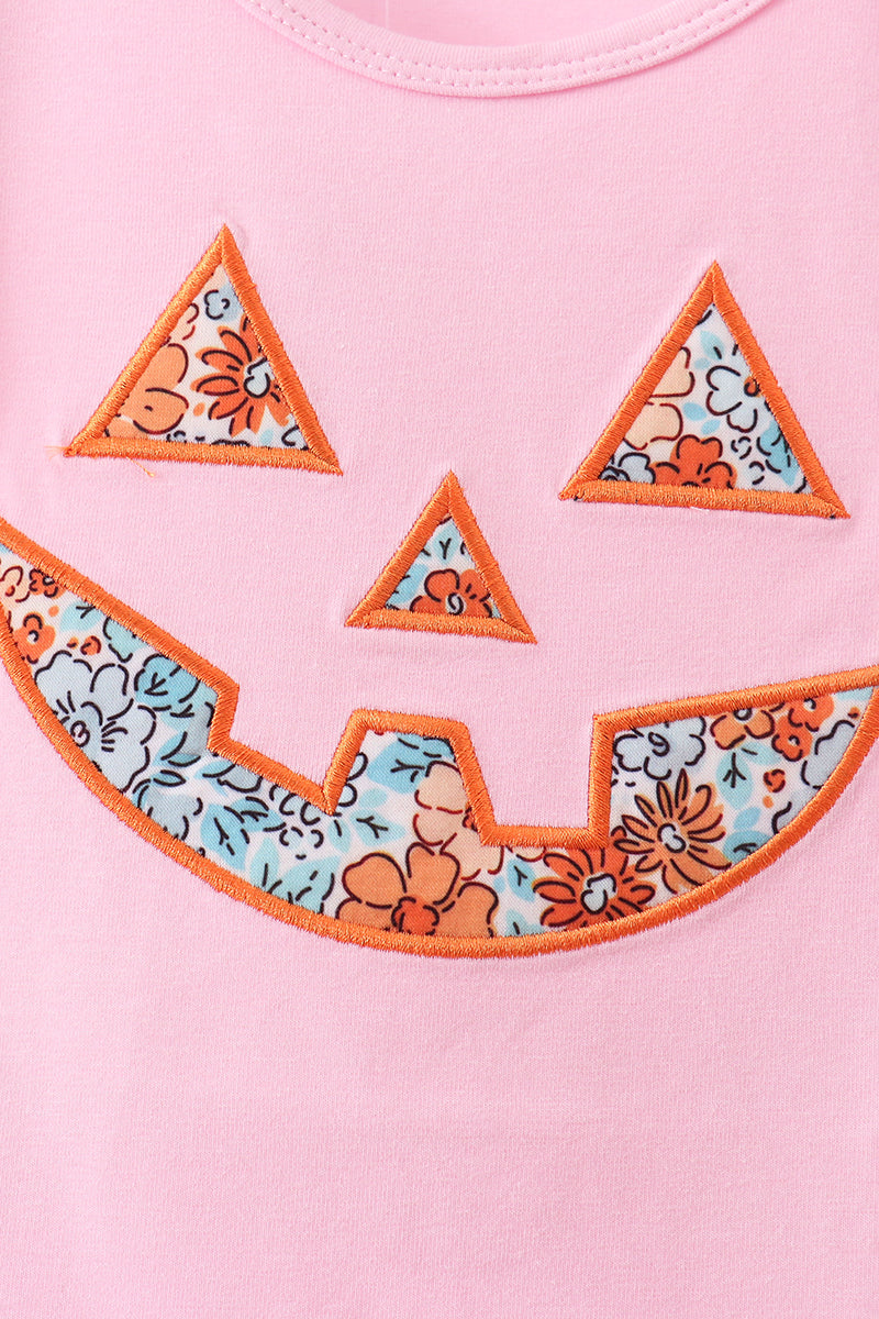 Pink Jack-O-Lantern Applique Bow Skorts Set