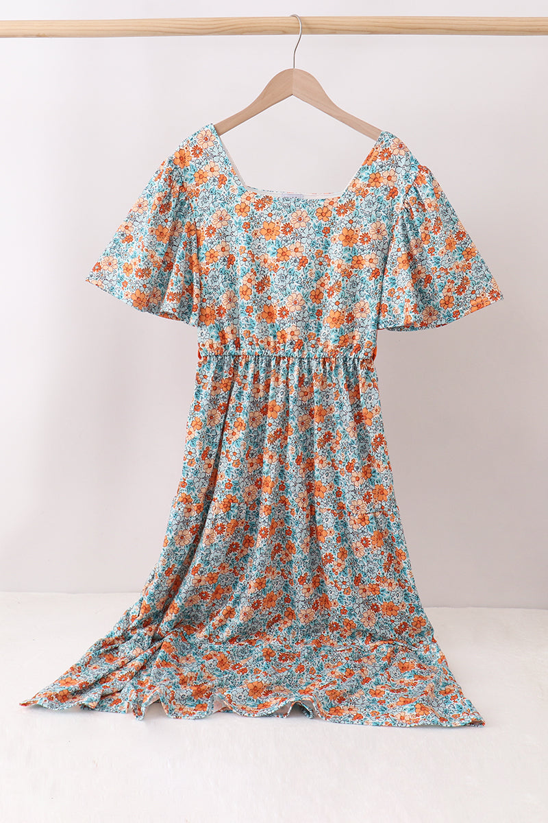 Orange Floral Mom Dress