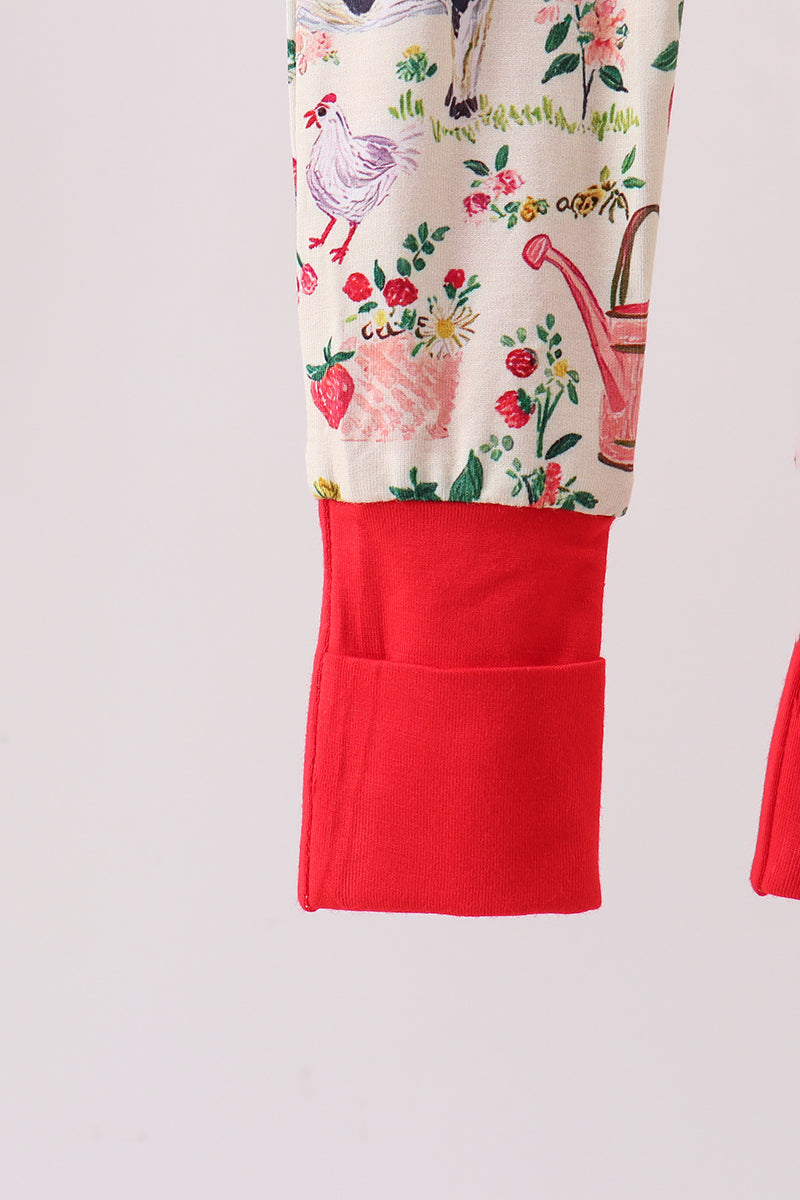 Maroon Farmland Bamboo Ruffle Zipper Romper