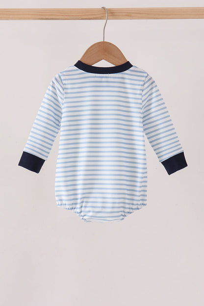 Navy Deer Embroidery Stripe Bubble