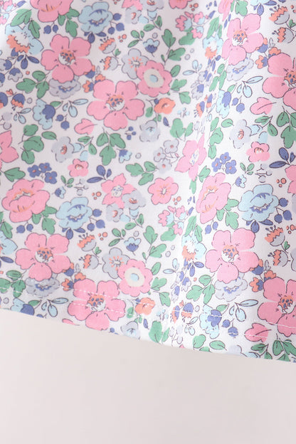 Blue Floral Smocked Ruffle Pants Set