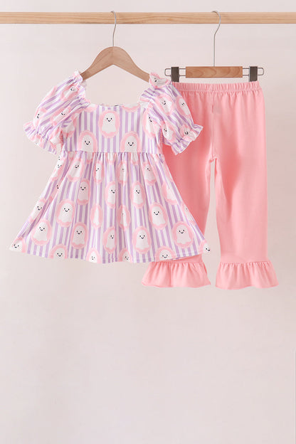 Purple Ghost Smocked Ruffle Pants Set