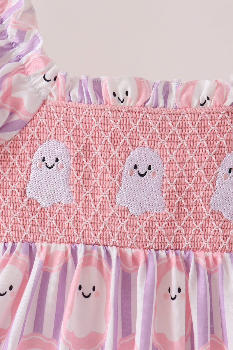 Purple Ghost Smocked Ruffle Dress