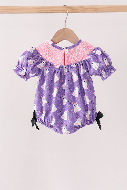 Purple Spooky cute Smocked Bubble