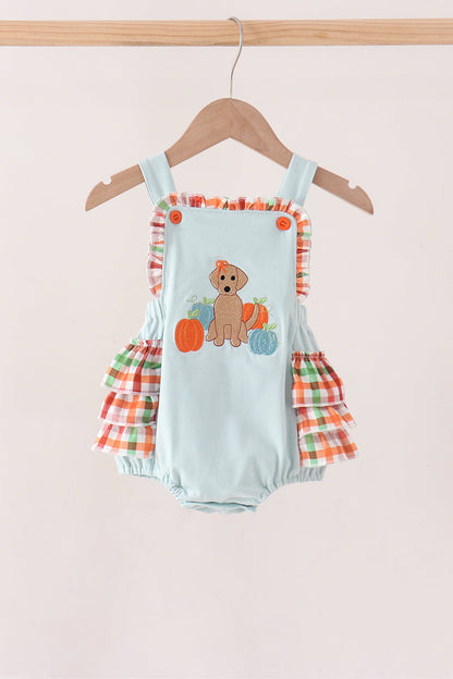 Blue Puppy Pumpkin Embroidery Ruffle Bubble