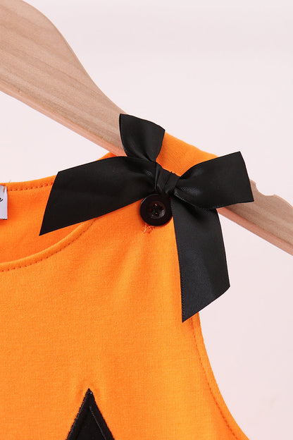 Orange Jack-O-Lantern  Applique Ruffle Dress