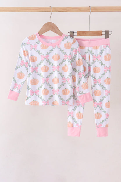 Pink Pumpkin Bow Bmaboo Pants Set