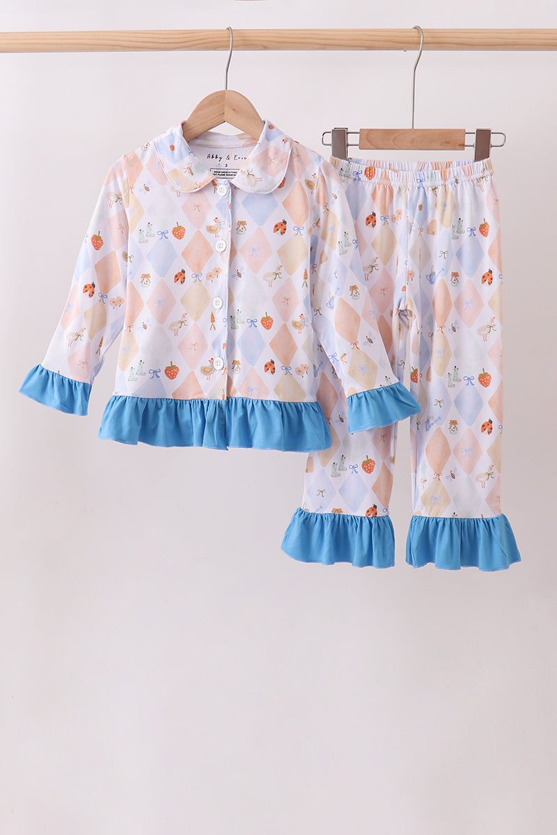 Blue Chicken Bow Bamboo Pajama Pants Set