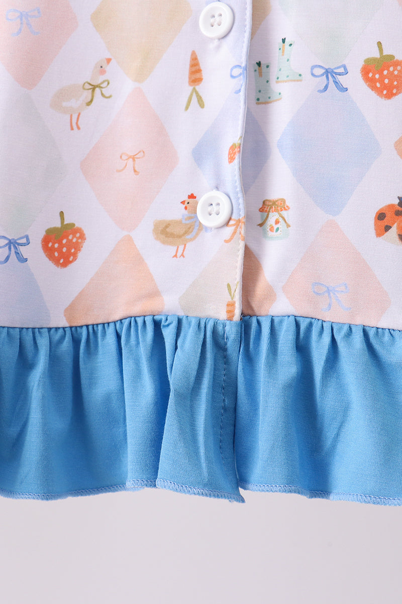 Blue Chicken Bow Bamboo Pajama Pants Set