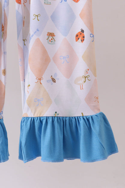 Blue Chicken Bow Bamboo Pajama Pants Set