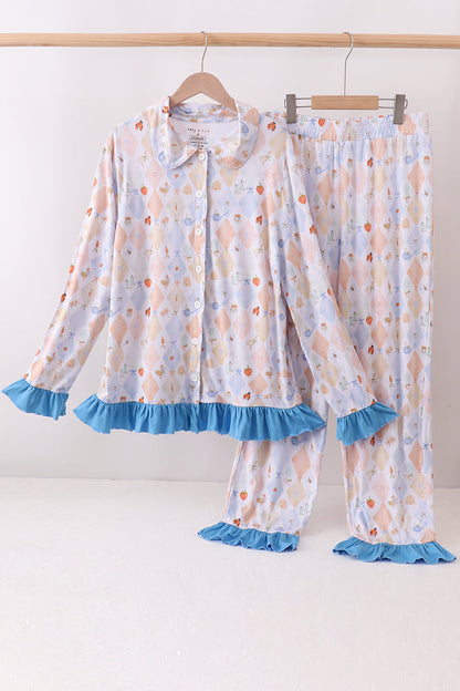 Blue Chicken Bow Bamboo Mom Pajama Pants Set