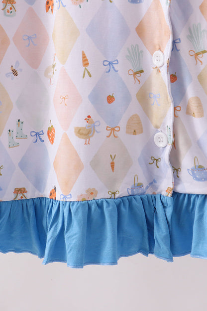 Blue Chicken Bow Bamboo Mom Pajama Pants Set