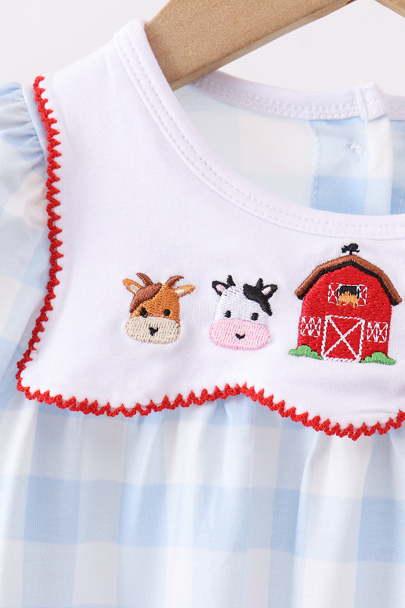Blue Farm Embroidery Gingham Romper
