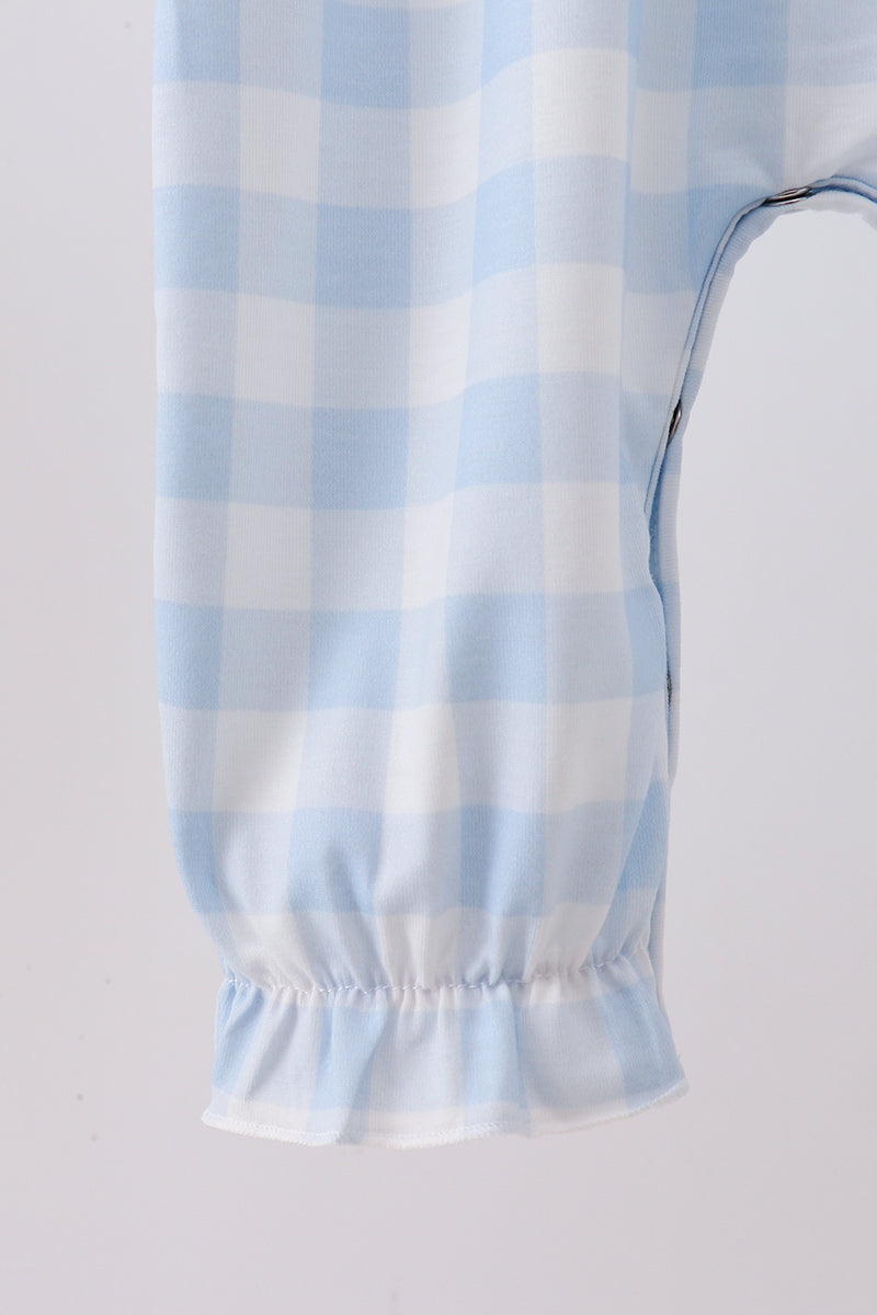 Blue Farm Embroidery Gingham Romper