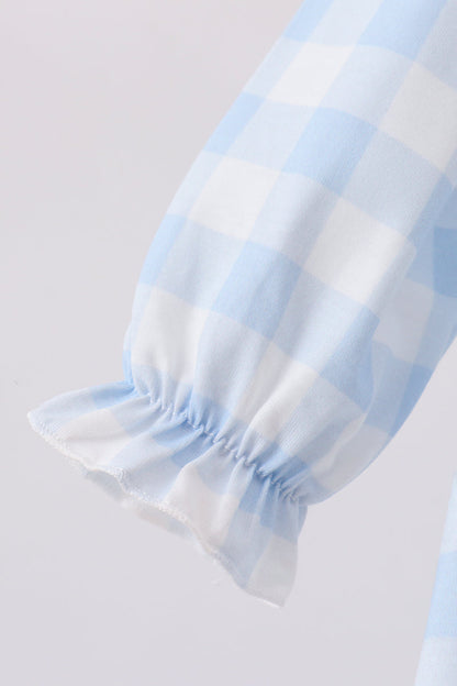 Blue Farm Embroidery Gingham Romper