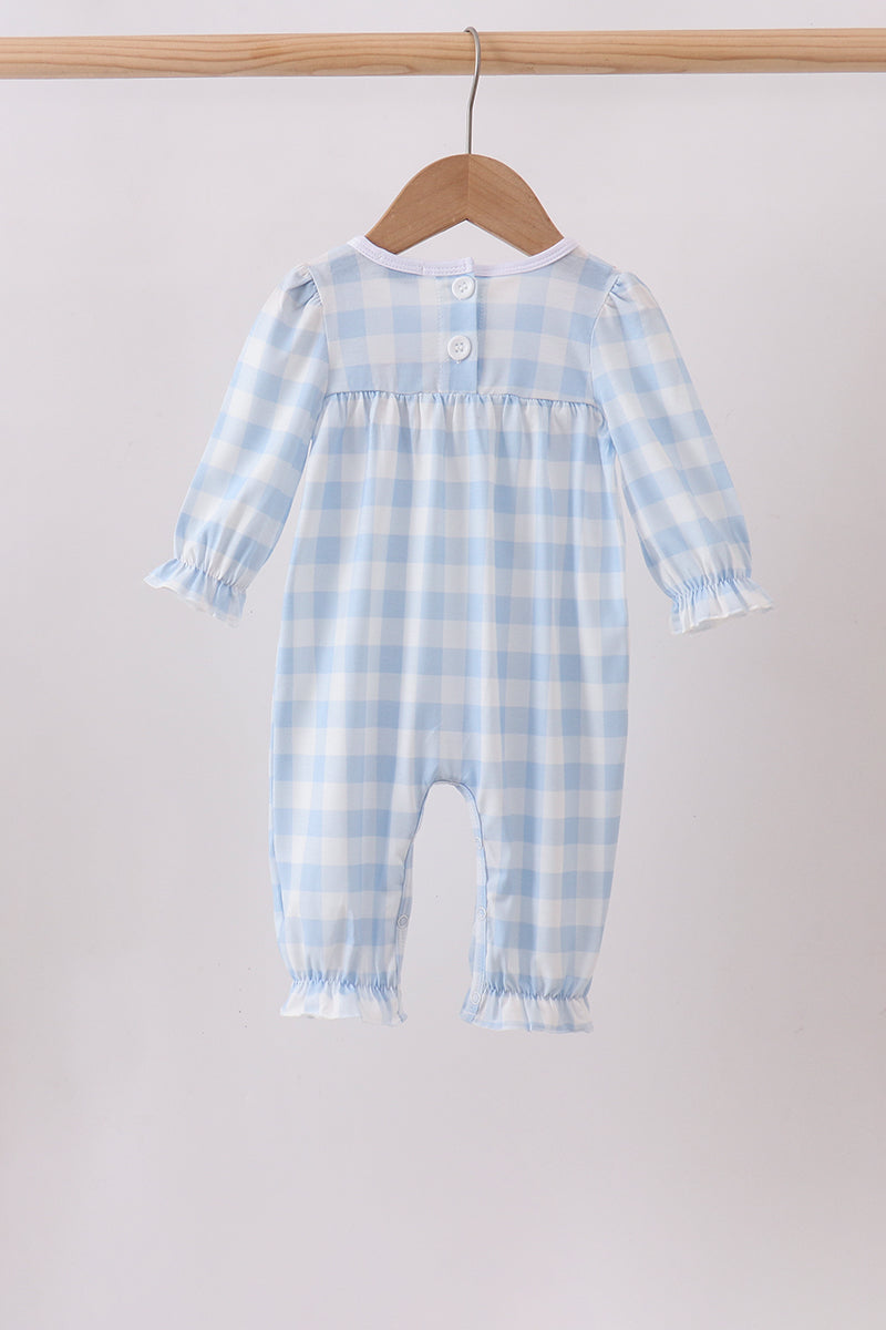 Blue Farm Embroidery Gingham Romper