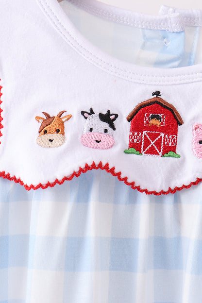 Blue Farm Embroidery Gingham Bloomer Set