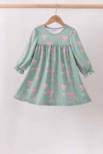 Sage Bow Ruffle Dress
