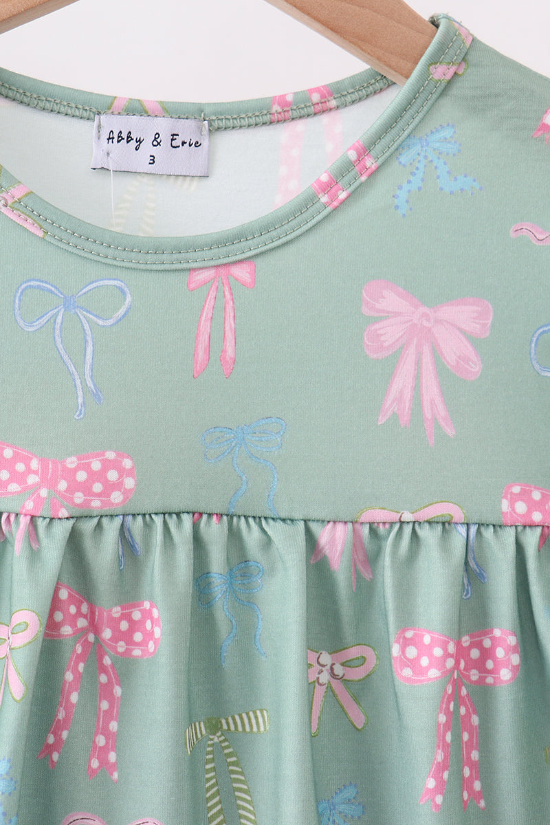 Sage Bow Ruffle Dress