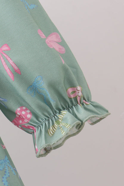 Sage Bow Ruffle Dress