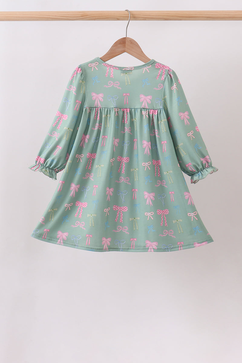 Sage Bow Ruffle Dress