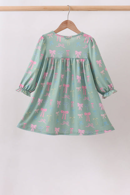 Sage Bow Ruffle Dress