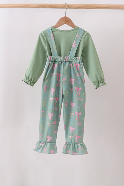 Sage Bow Ruffle Jumpsuit Set