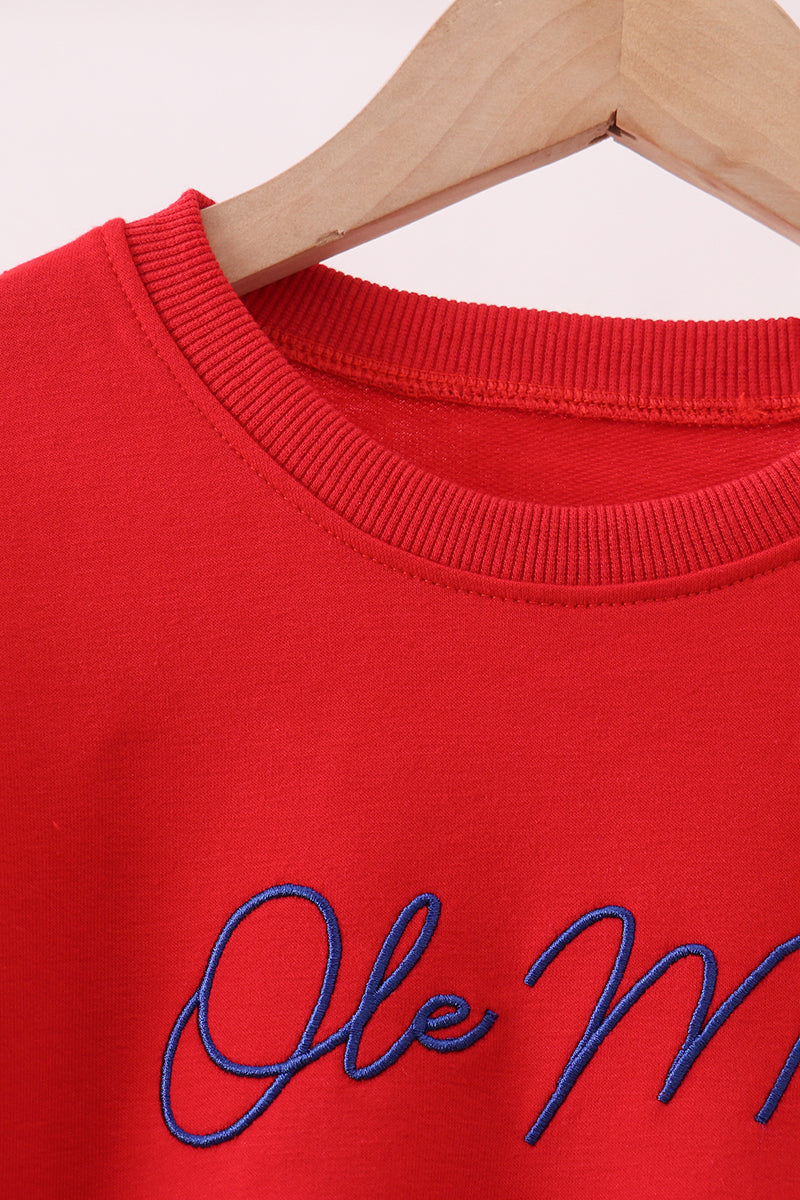 Red Mississippi Ole Miss Embroidery top