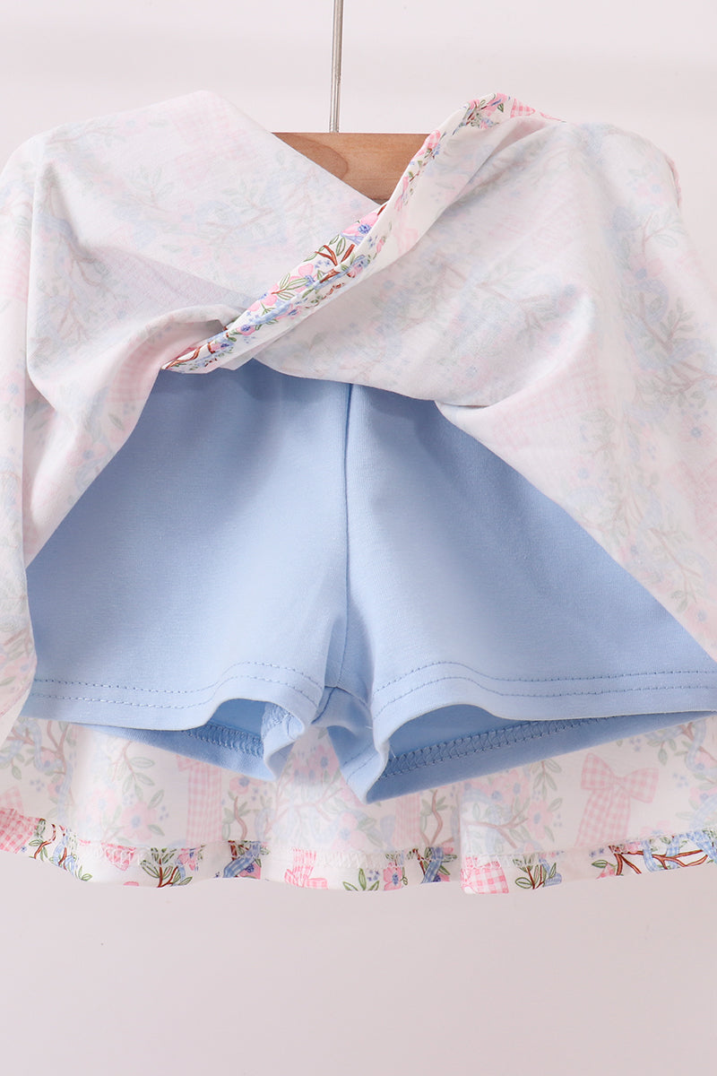 Blue Bow Lace Skorts Set
