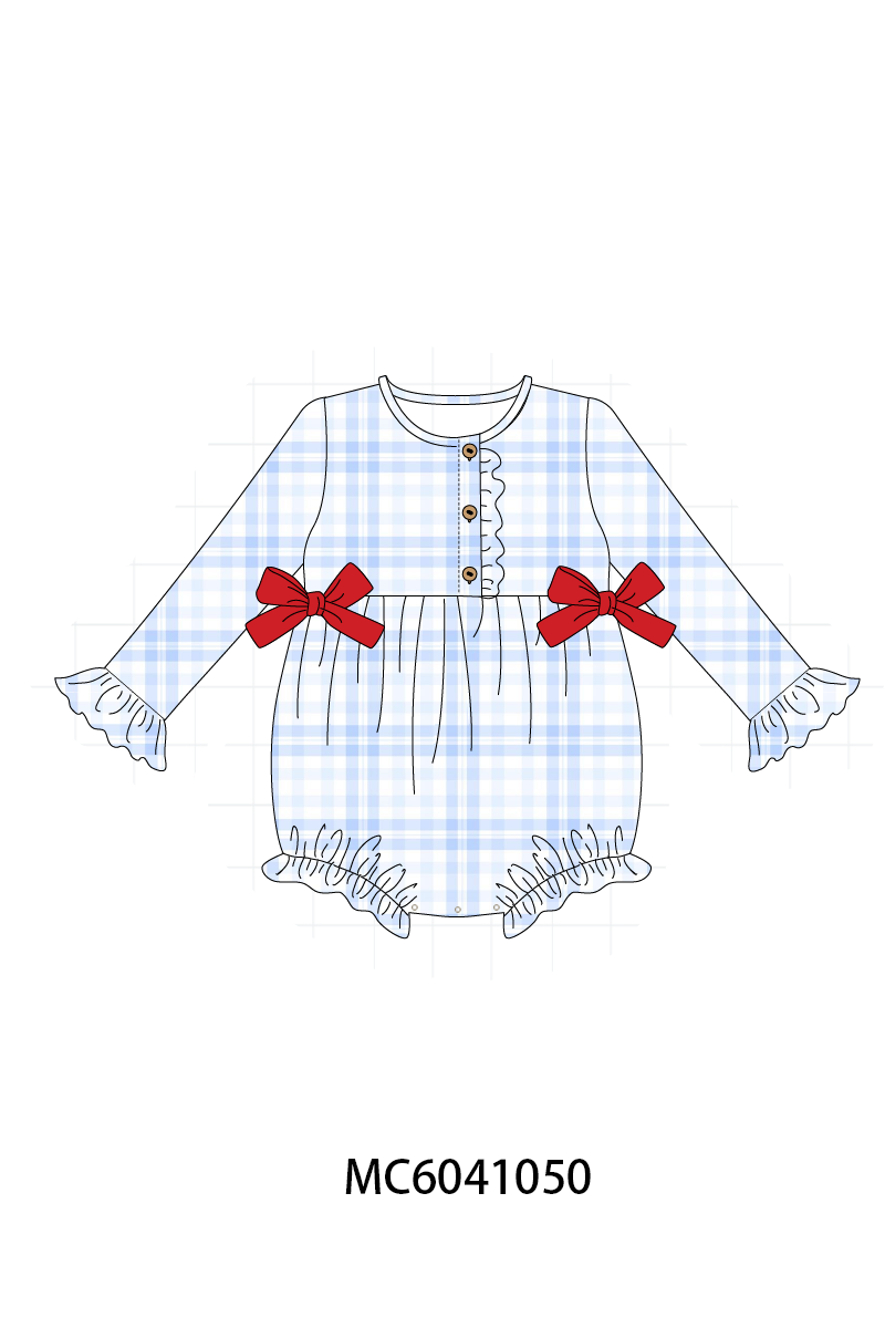 Blue Plaid Bow Ruffle Bubble