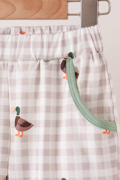 Green Duck uack guack Embroidery Gingham Pants set