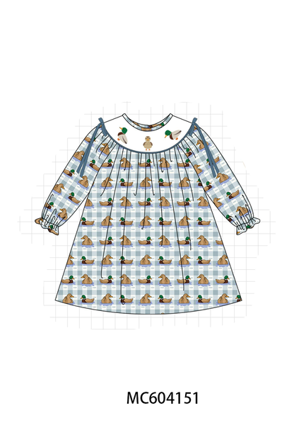 Blue mallard duck embroidery dress