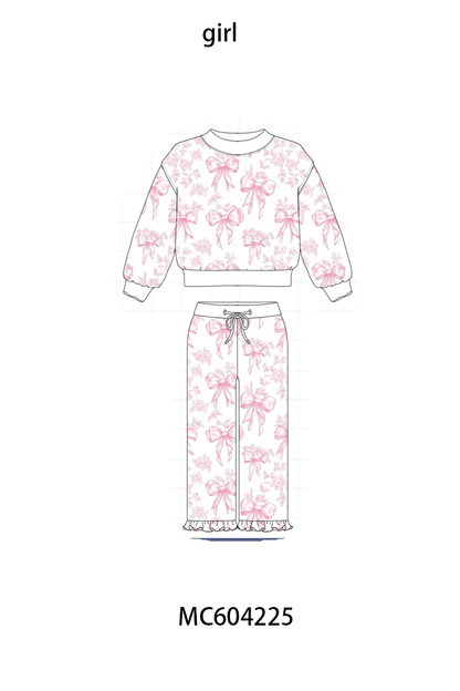 Pink bow floral print mom&me pants set