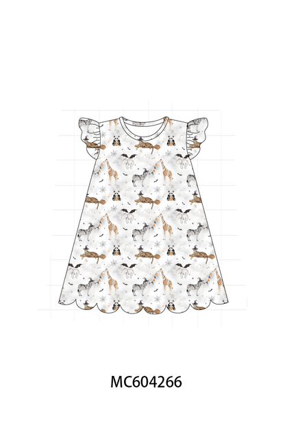 Brown zoo animal ruffle dress