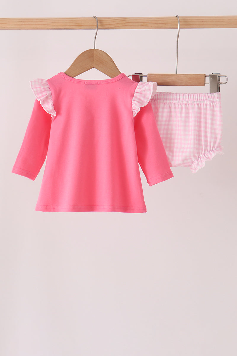 Pink sweet as pie embroidery ruffle bloomer set