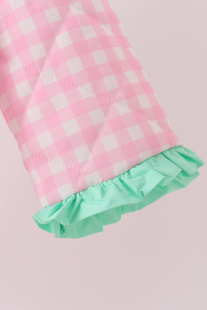 Pink hydrangea gingham ruffle jacket