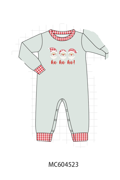 Sage santa applique gingham romper