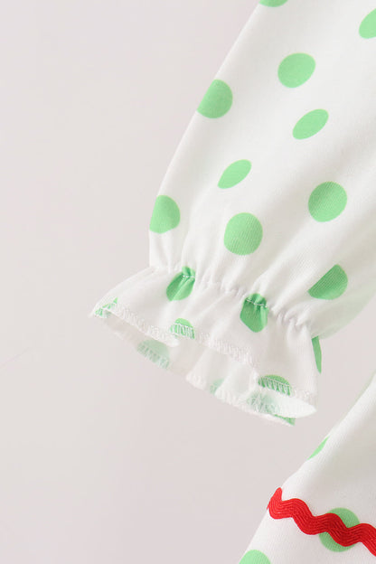 Green grinch embroidery dot bloomer set