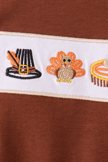 Brown turkey embroidery romper