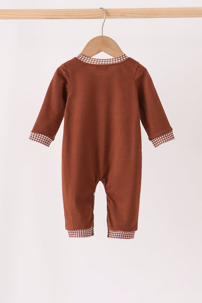 Brown turkey embroidery romper