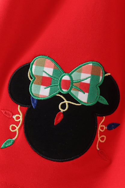Red christmas character applique gingham bloomer set