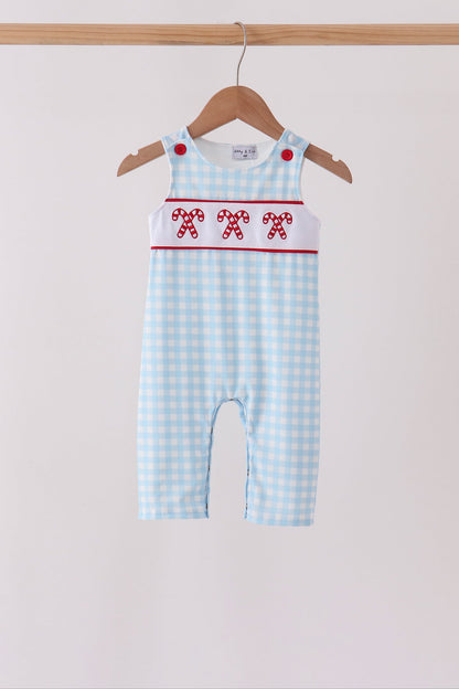 Blue Candy Cane Embroidery Gingham JonJon