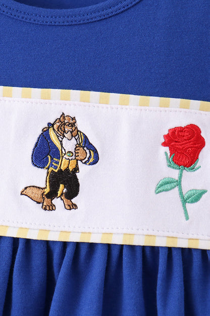Royal Blue Character Embroidery Ruffle Pants