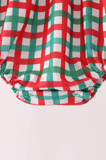Red Character Embroidery Gingham Bubble