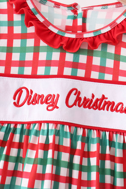 Red Character Embroidery Gingham Ruffle Pants Set
