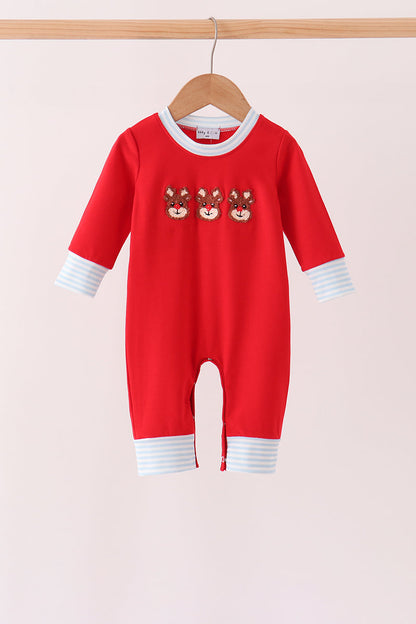 Red Reindeer French Knot Romper