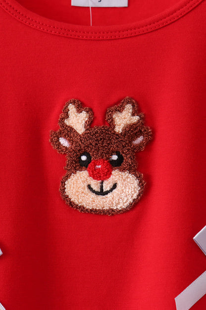 Red Reindeer French Knot Ruffle Pants Set