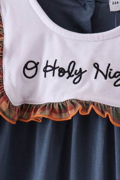Blue Nativity Embroidery Ruffle Dress