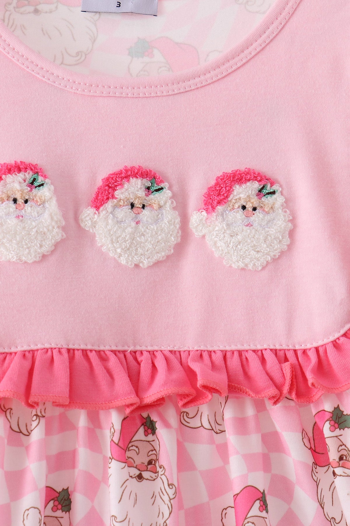 Pink Santa French Knot Ruffle Dress
